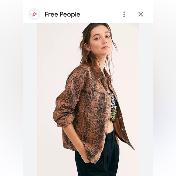 Free People Jackets & Blazers - Free People Tan Snake Print Jean Jacket. NWOT